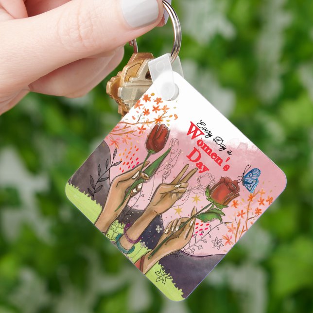 Every Day is Women's Day Hand-Painted Square Schlüsselanhänger (Every Day is Women's Day Hand-Painted Square Keychain)