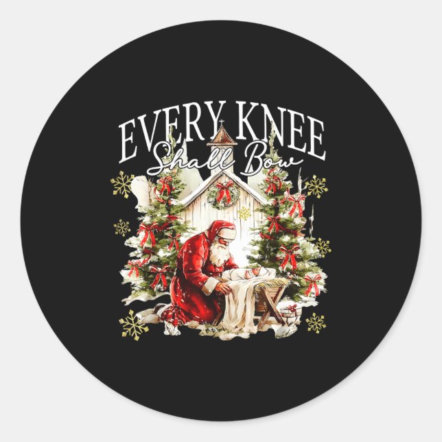 Every Knee Shall Bow Jesus Birth Christian Santa C Runder Aufkleber (Vorderseite)