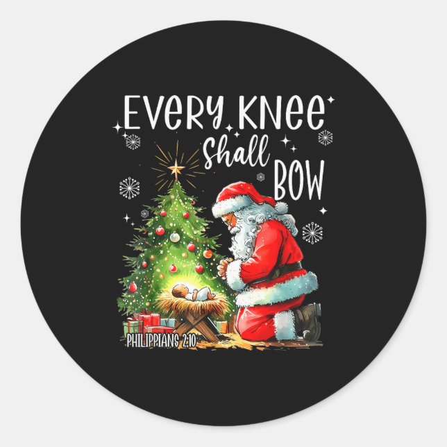 Every Knee Shall Bow, Kneeling Santa Baby Jesus Ch Runder Aufkleber (Vorderseite)