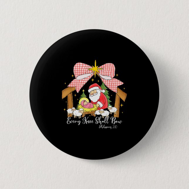 Every Knee Shall Bow Santa Christmas Nativity Scen Button (Vorderseite)