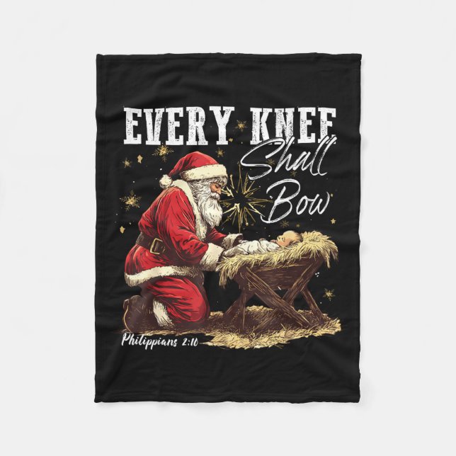 Every Knee Shall Bow Santa Christmas Nativity Scen Fleecedecke (Vorderseite)
