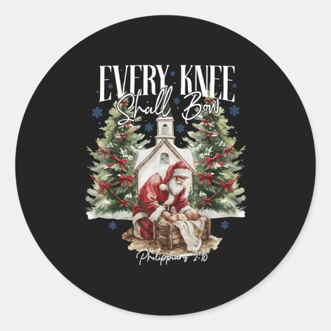 Every Knee Shall Bow Santa Christmas Nativity Scen Runder Aufkleber (Vorderseite)