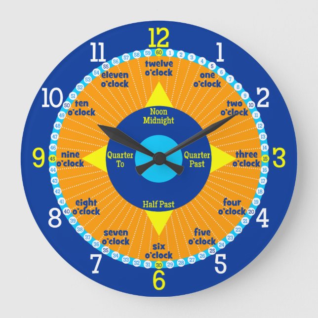 Every Second Counts - Orange & Blue Learning Clock Große Wanduhr (Vorderseite)