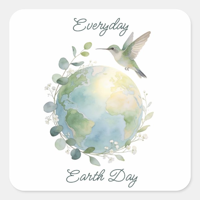 Everyday Earth Day Hummingbird Bird Quadratischer Aufkleber (Vorderseite)