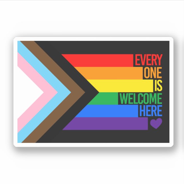 Everyone is Welcome Here (Progress Pride) Flag Aufkleber (Vorderseite)