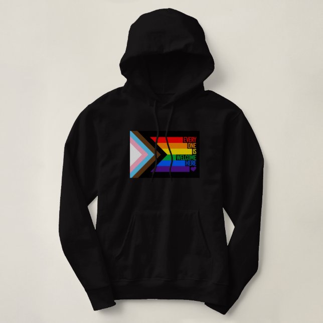 Everyone is Welcome Here (Progress Pride) Flag Hoodie (Design vorne)