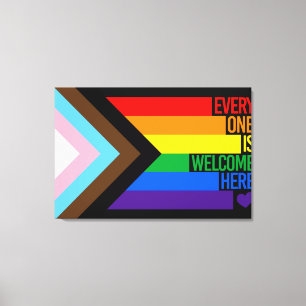Everyone is Welcome Here (Progress Pride) Flag Leinwanddruck