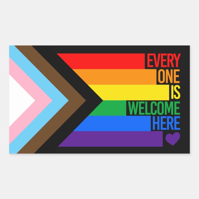Everyone is Welcome Here (Progress Pride) Flag Rechteckiger Aufkleber (Vorderseite)
