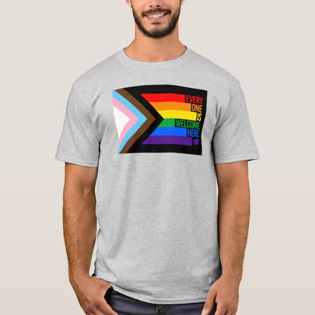 Everyone is Welcome Here (Progress Pride) Flag T-Shirt (Vorderseite)