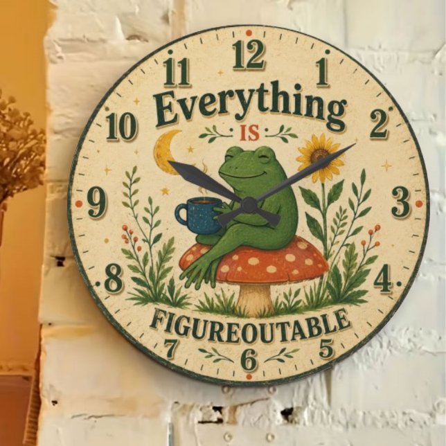 Everything Is Figureoutable Frog Große Wanduhr (Von Creator hochgeladen)