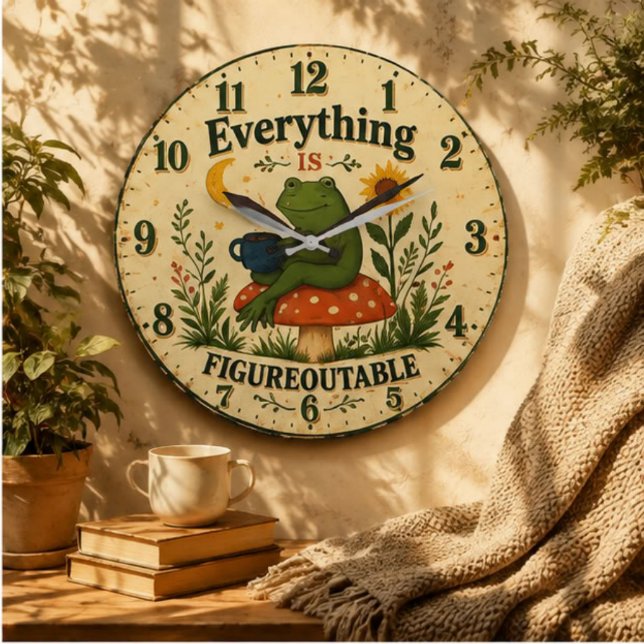 Everything Is Figureoutable Frog Große Wanduhr (Von Creator hochgeladen)