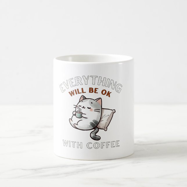 Everything Will Be OK with Coffee Cat Kaffeetasse (Mittel)