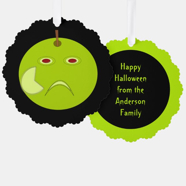 Evil Apple mit Scar Halloween Custom Ornament Karte (Vorderseite/Rückseite)