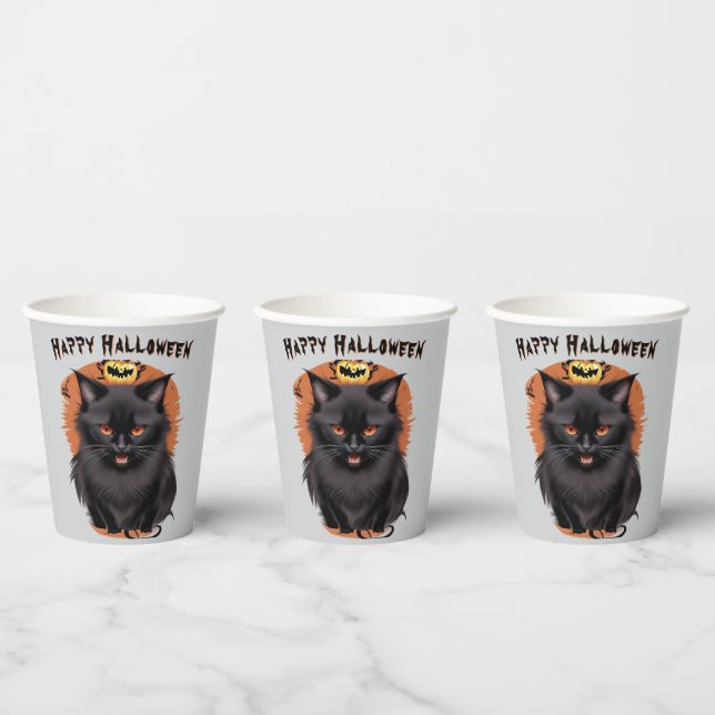 Evil Black Cat Halloween-Party Paper Cups Pappbecher (Multi)