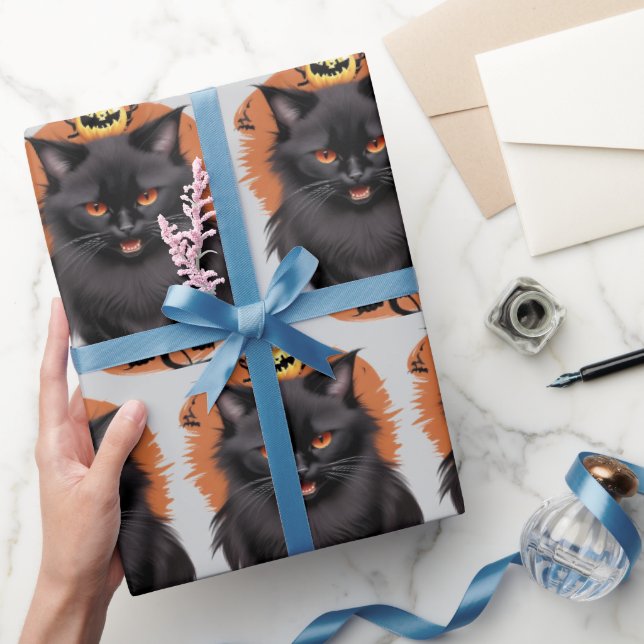 Evil Black Cat Halloween Wrapping Paper Geschenkpapier (Schenken)