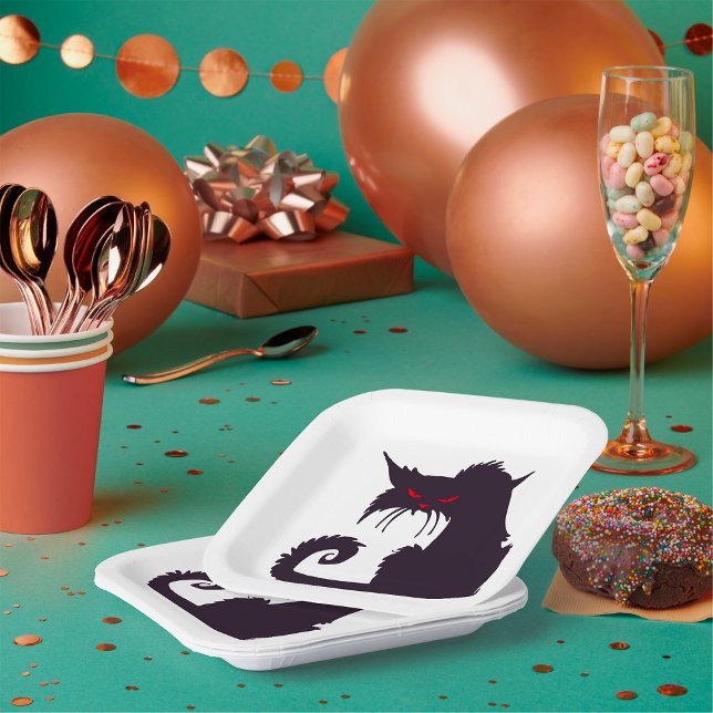 Evil Black Cat Silhouette mit Roten Augen Pappteller (Von Creator hochgeladen)