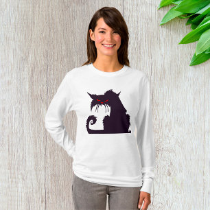 Evil Black Cat Silhouette mit Roten Augen T-Shirt
