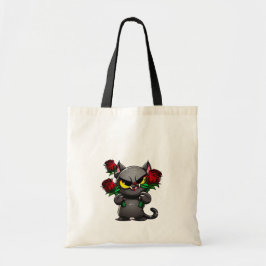Evil Black Gray Cat Holding Rote Rosen Cool Tragetasche