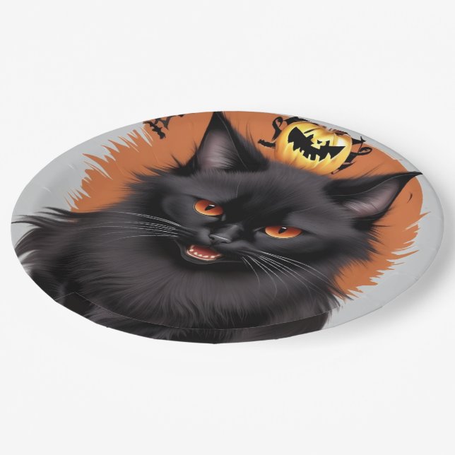 Evil Blck Cat Halloween-Party Paper Teller (Schrägansicht)