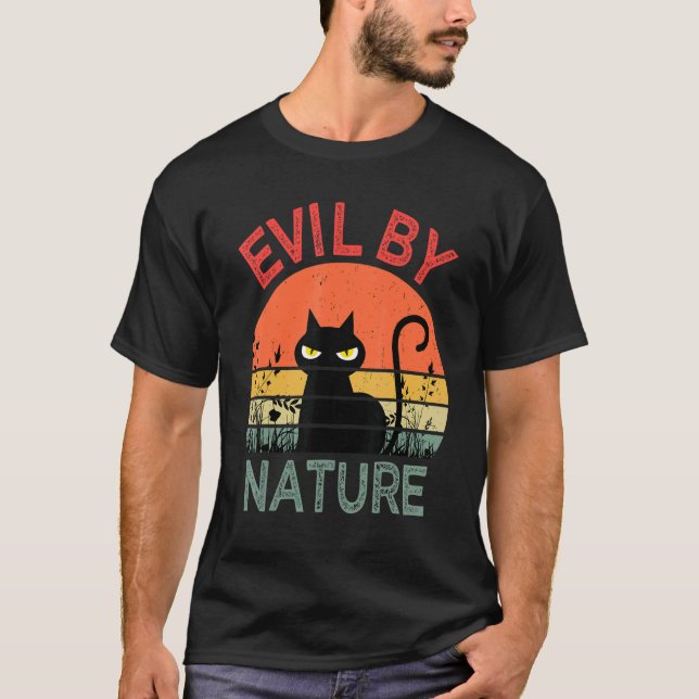 Evil By Nature Retro Cat Men Women T-Shirt (Vorderseite)