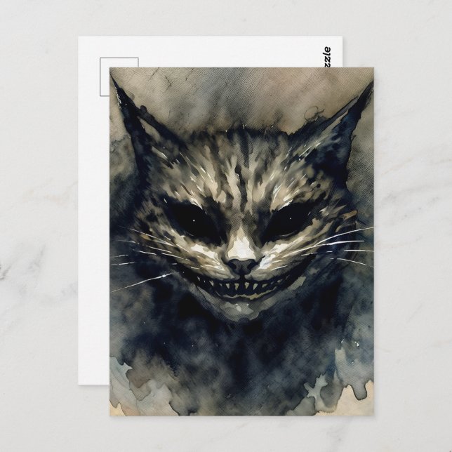 Evil Cat Lächeln Wasserfarbe Kunst Postkarte (Vorne/Hinten)