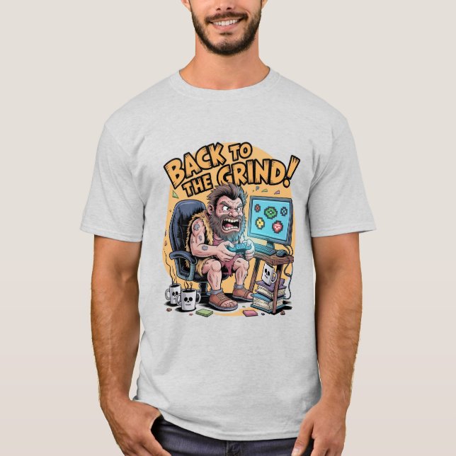 Evil Caveman Gamer Office Funny T-Shirt (Vorderseite)