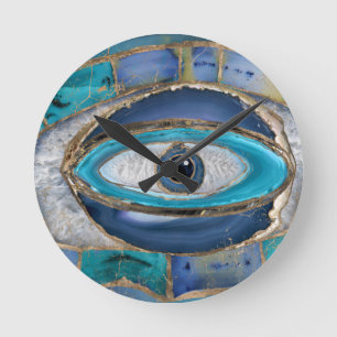 Evil Eye Amulet Agate and gold Runde Wanduhr