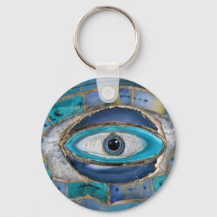Evil Eye Amulet Agate und Gold Schlüsselanhänger