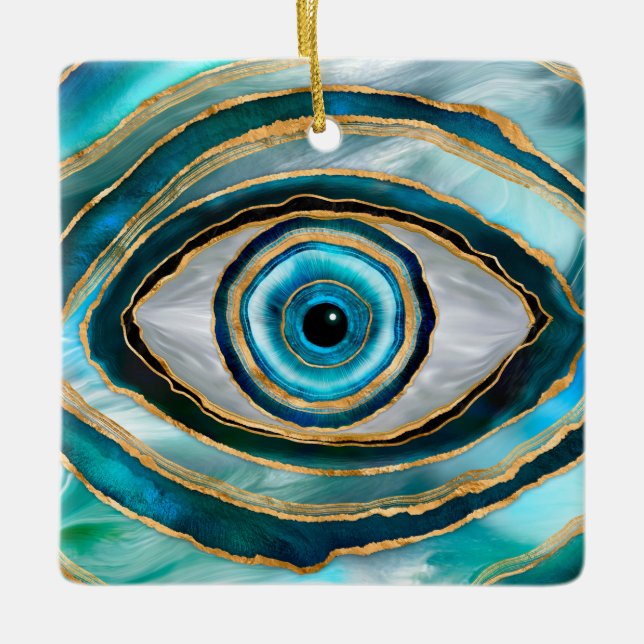 Evil Eye Amulet Aquarellmarmor und Gold Keramikornament (Vorderseite)