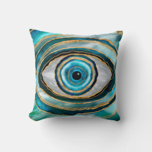 Evil Eye Amulet Aquarellmarmor und Gold Kissen
