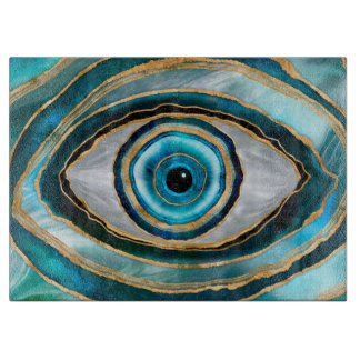 Evil Eye Amulet Aquarellmarmor und Gold Schneidebrett