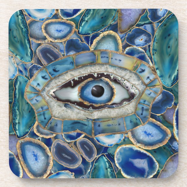 Evil Eye Amulet Blue Geodes und Crystals Getränkeuntersetzer (Vorderseite)