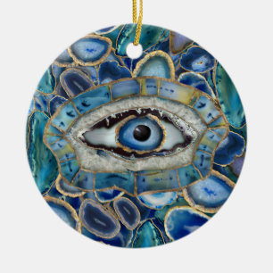 Evil Eye Amulet Blue Geodes und Crystals Keramik Ornament