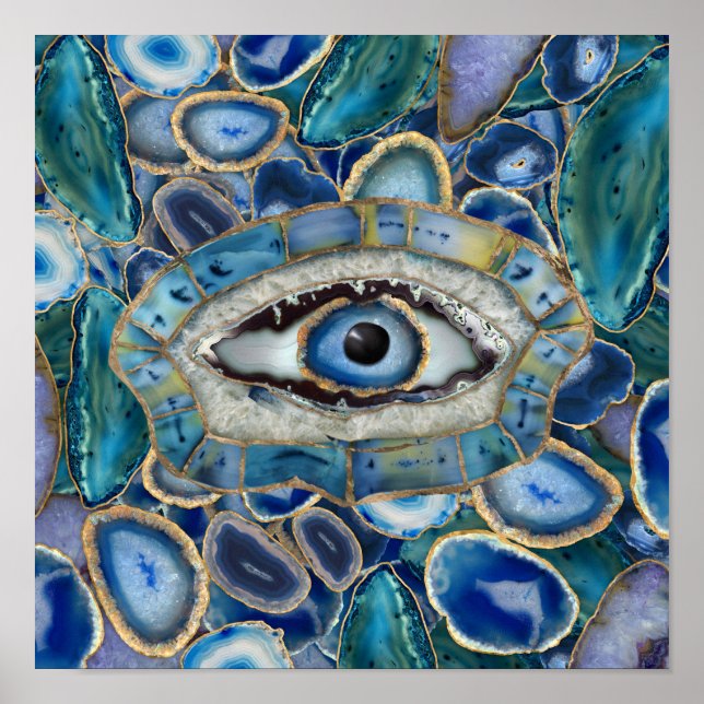 Evil Eye Amulet Blue Geodes und Crystals Poster (Vorne)