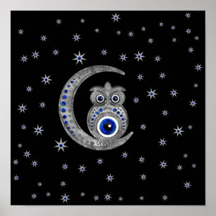 Evil Eye Amulet - Eule auf dem Mond Poster