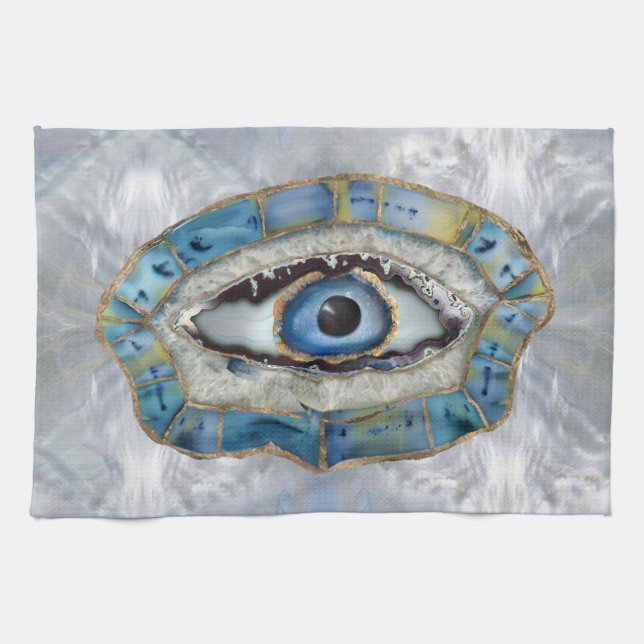 Evil Eye Amulet Geodes und Kristalle Geschirrtuch (Horizontal)