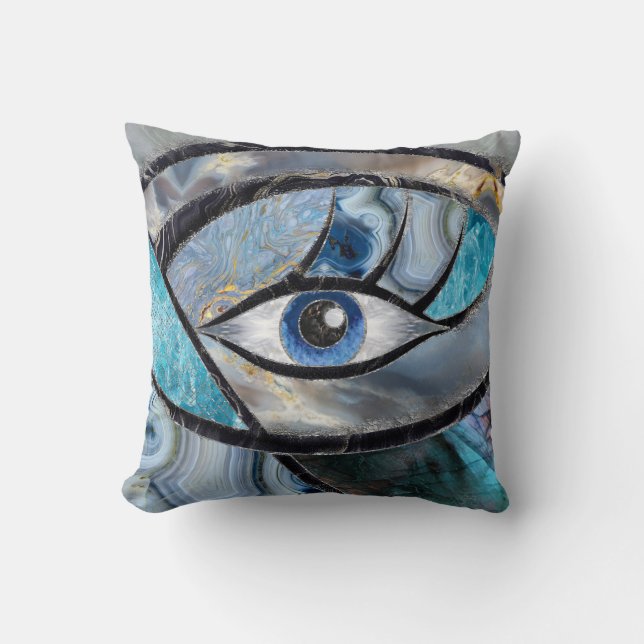 Evil Eye Amulet Mineral Textures Collage Kissen (Vorderseite)