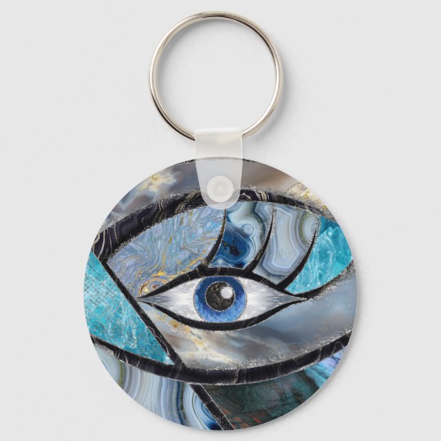 Evil Eye Amulet Mineral Textures Collage Schlüsselanhänger (Vorderseite)