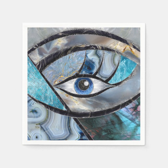 Evil Eye Amulet Mineral Textures Collage Serviette (Vorderseite)