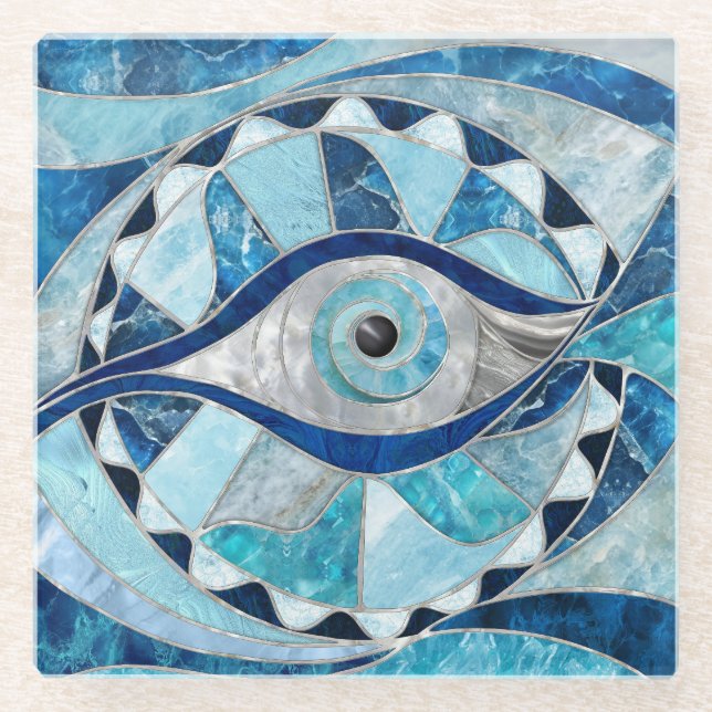 Evil Eye Amulet Mosaic Mineral Textures Glasuntersetzer (Vorderseite)