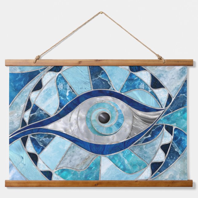 Evil Eye Amulet Mosaic Mineral Textures Wandteppich Mit Holzrahmen (Vorne)