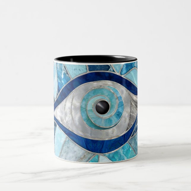 Evil Eye Amulet Mosaic Mineral Textures Zweifarbige Tasse (Mittel)
