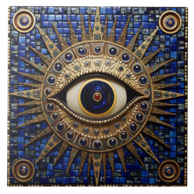 Evil Eye Amulet Mosaik Art Fliese (Vorderseite)