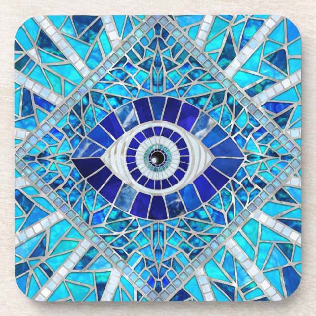 Evil Eye Amulet Mosaik Art Getränkeuntersetzer (Vorderseite)
