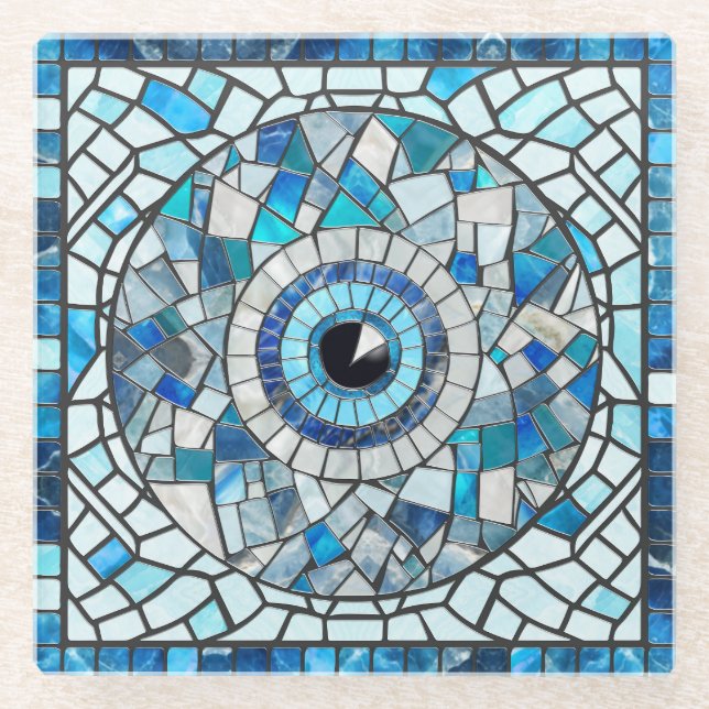 Evil Eye Amulet Mosaik Art Glasuntersetzer (Vorderseite)