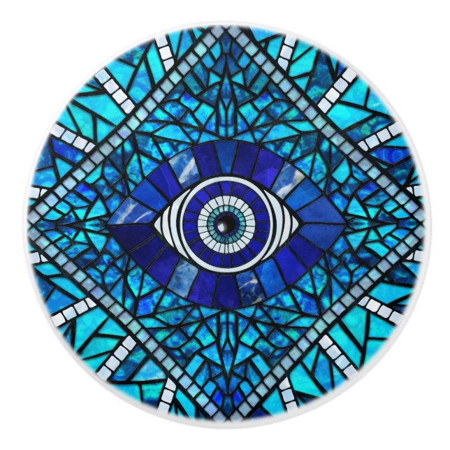 Evil Eye Amulet Mosaik Art Keramikknauf (Vorderseite)