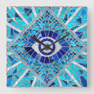 Evil Eye Amulet Mosaik Art Quadratische Wanduhr