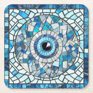 Evil Eye Amulet Mosaik Art Rechteckiger Pappuntersetzer