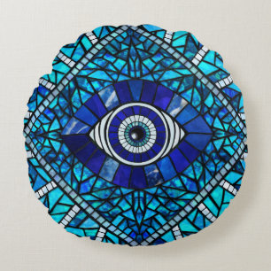 Evil Eye Amulet Mosaik Art Rundes Kissen