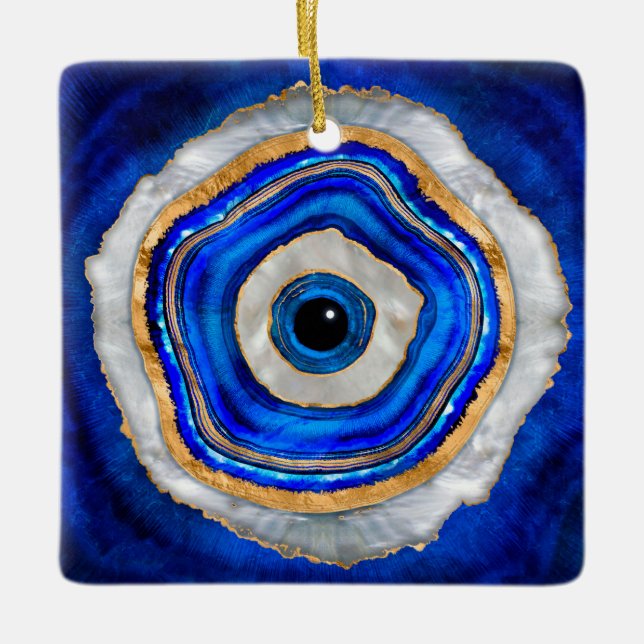 Evil Eye Aquarellfarbe und Gold Keramikornament (Vorderseite)